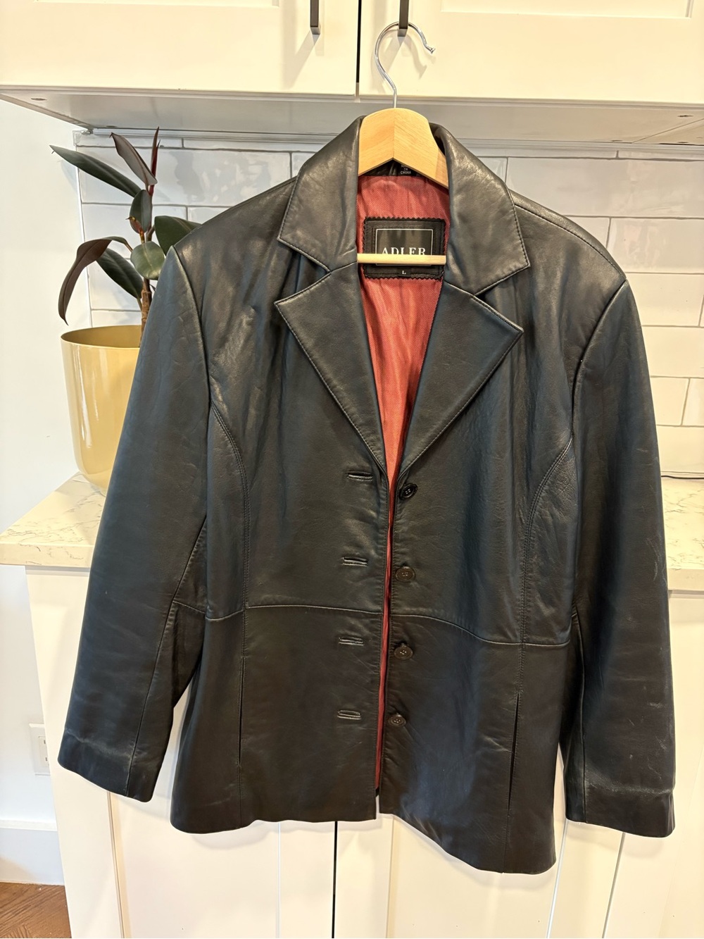 Women's Black Leather Button-Front Jacket